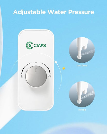 Ciays Toilet Bidet Non-Electric Bidet Toilet Attachment Dual Nozzles for Frontal/Rear Wash, Ultra-Slim Bidet Attachment Adjustable Pressure Control, Sliver/White Standard