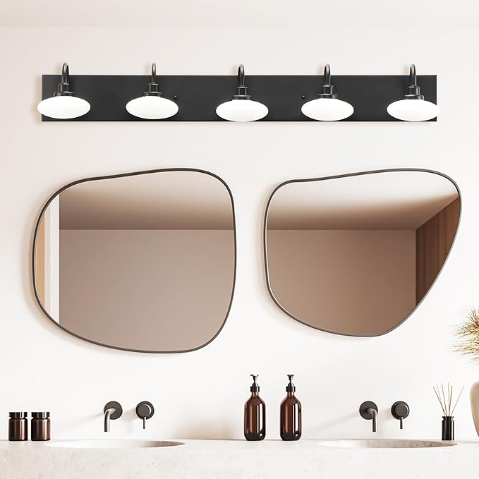 Matt Black LED Vanity Light Fixtures,5-Light Bathroom Vanity Lamp Wall Sconce Light,Wall Lamp Over Mirror,Modern Bath Light for Bathroom,Hallway,3000K-6000K,Selectable,Dimmable