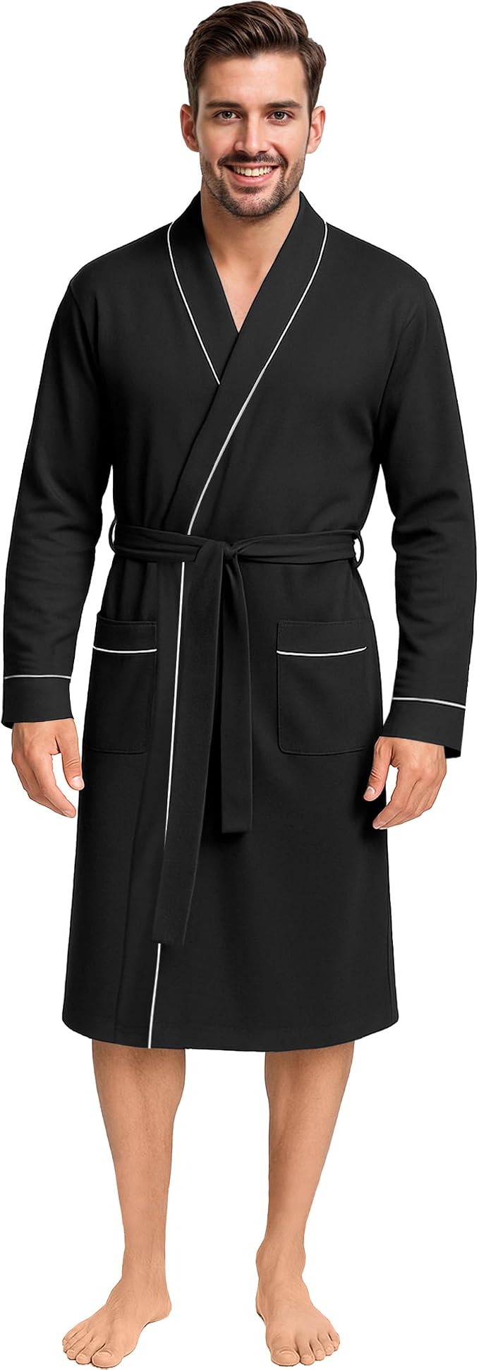 Cotton Blend Lightweight Knit Robe for Men Soft Loungewear Bathrobe