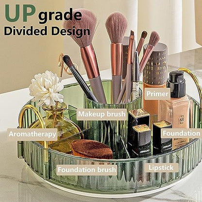 Asayuee 360 Rotating Makeup Organizer,3 Tier Large Capacity Make Up Organizers and Storage,Skincare Perfume Vanity Organizers,Bathroom Cosmetics Storage Organizer Countertop (Green)