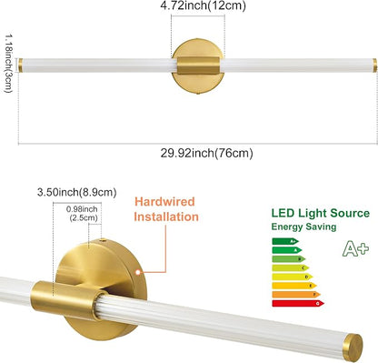 LED Bathroom Vanity Lights Gold Wall Sconce Modern 30" | 360° Bright Bathroom Light Fixture, Dimmable Vanity Light Bar, Hardwired Wall Light 3000K Warm White for Mirror