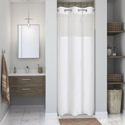 eachope No Hook Linen Texture Shower Curtain with Snap-in Liner,36x74 White | 230GSM Thick Fabric,Hotel Luxury Decor,Mesh Top Window,Waterproof & Machine Washable,for Shower Stall or Bathroom