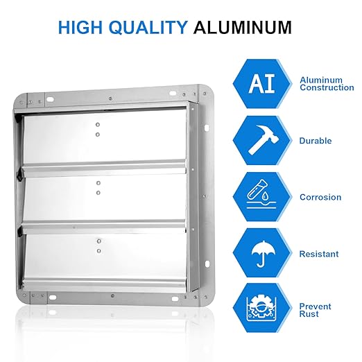 Simple Deluxe 14-Inch Square Aluminum Automatic Gravity Shutter Louver Vent, Silver,2-Pack