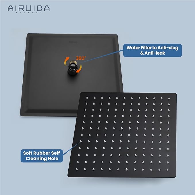 Airuida 12 Inch Matte Black Shower Faucet Set,Shower Valve Kit | Rainfall Shower Head and Handle Set,Female Thread Rough-in Valve Shower Kit,Single Function Shower System