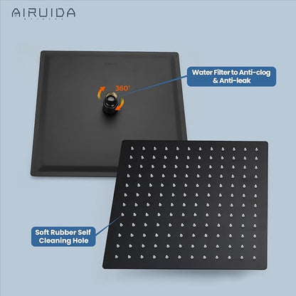 Airuida 12 Inch Matte Black Shower Faucet Set,Shower Valve Kit | Rainfall Shower Head and Handle Set,Female Thread Rough-in Valve Shower Kit,Single Function Shower System