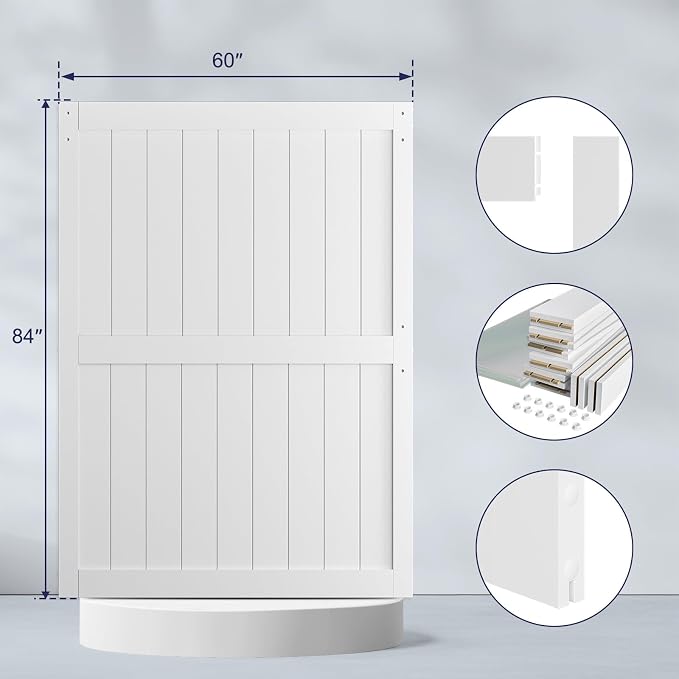 SmartStandard 60 x 84 inch White Sliding Barn Door with 10FT Black Hardware | Pre-Drilled Ready to Assemble, Waterproof PVC Coating, H-Frame