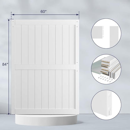 SmartStandard 60 x 84 inch White Sliding Barn Door with 10FT Black Hardware | Pre-Drilled Ready to Assemble, Waterproof PVC Coating, H-Frame