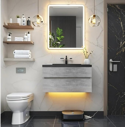 48 Inch Floating Bathroom Vanity with Sink Combo, Pre-Assembled Wall Mounted Single Sink Vanity, Soft Closed 2 Drawers, Integrated Sink (Dark Birch)