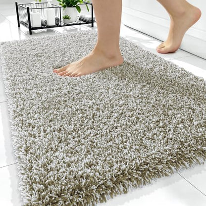 OLANLY Microfiber Bathroom Rugs 34x21, Quick Dry Mat, Moss Green and White