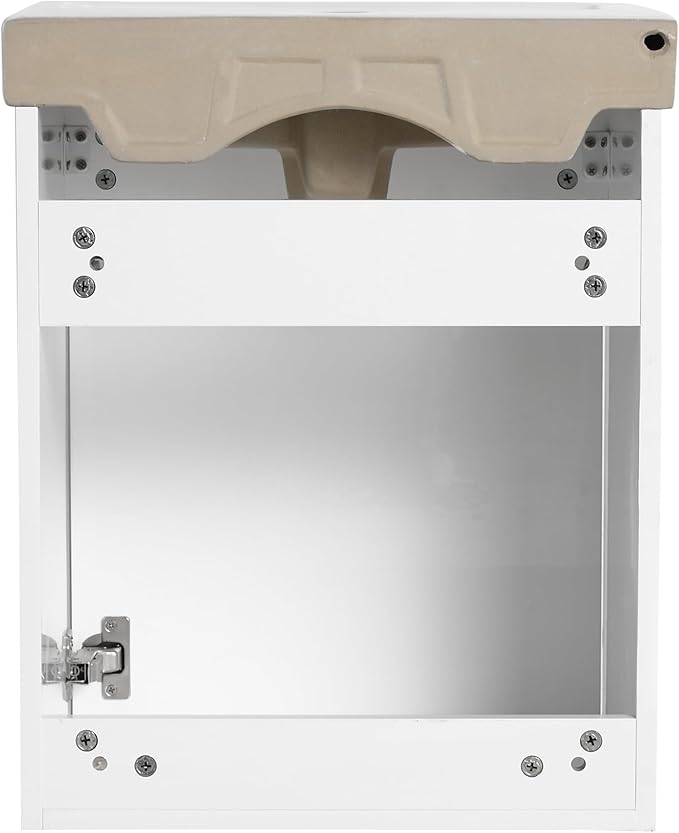 Malwee 18" Floating Bathroom Vanity with Sink, 18 inch Modern White Wall Mounted Bathroom Cabinet Combo for Small Space, Narrow Bath Wall-Hung Vanity Set with 1 Ceramic Basin and 1 Door(18gwh)