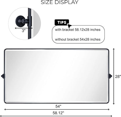 TEHOME Pivot Full Length Bathroom Vanity Mirror Matt Black Metal Framed Full Body Wall Mounted Floor Pivoting Mirror for Bathroom, Living Room, Overall 58.12 x 28 inches (Mirrror 54 x 28 inches)