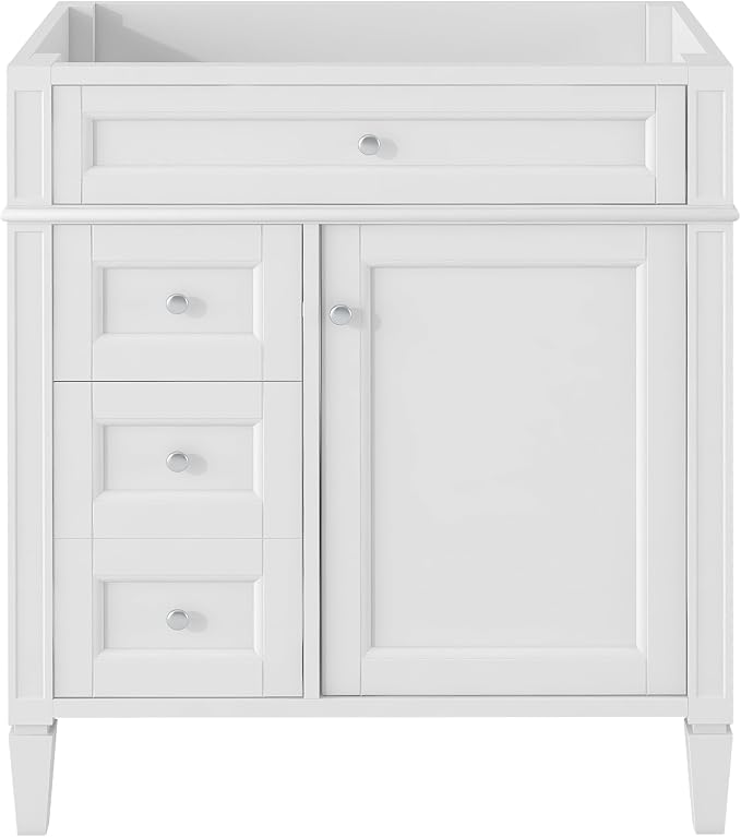 30" Bathroom Vanity Without Top Sink,Modern Freestanding Bath Storage Cabinet with 2 Soft-Close Drawers & Tip-Out Tray,Solid Wood Vanity Only w/Adjustable Shelf & Door Organizer,White