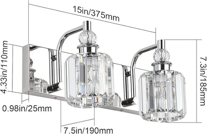 Ralbay Crystal Vanity Lights 2 Lights Modern Crystal Chrome Bathroom Vanity Light for Bathroom Lighting Fixtures Over Mirror