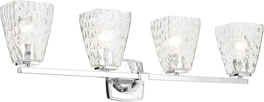 Kichler Marant 33.25" 4-Light Vanity Light with Clear Water Glass in Chrome, for Bathroom, Powder Room, Over a Mirror, (33.25" W x 9.5" H), 55217CHWTR