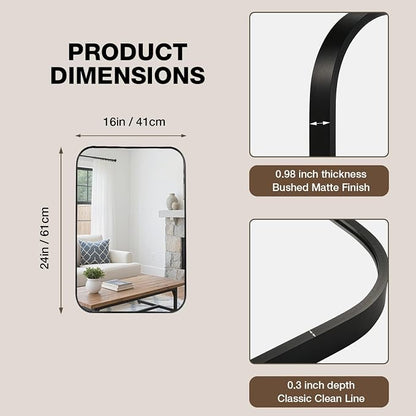 16"x24" Bathroom Mirrors for Over Sink, Matte Black Rectangle Vanity Mirror | Aluminum Alloy Frame, Clear Reflection, Rust-Resistant, Vertical or Horizontal, Wall Mount, Bedroom and Entryway