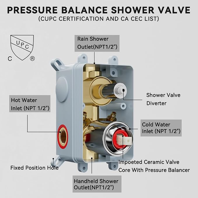 Shower System Shower Faucet Set, STARBATH 12" Wall Mount Rain Shower Head and Handheld Spray for Two Person, Rainfall Shower System with Diverter Valve and Trim Kit Complete,Chrome
