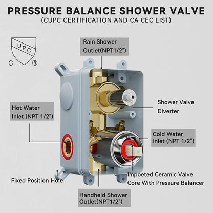 Shower System Shower Faucet Set, STARBATH 12" Wall Mount Rain Shower Head and Handheld Spray for Two Person, Rainfall Shower System with Diverter Valve and Trim Kit Complete,Chrome