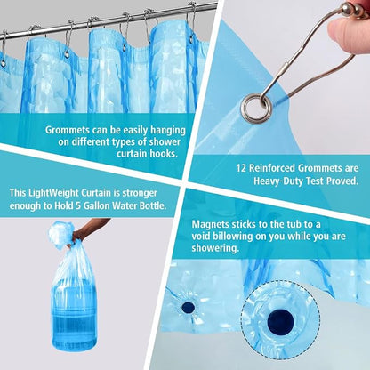 Ga-Geetopia Extra Long EVA 3D Blue Pearl Water Cube Plastic Shower Curtain Liner - Lightweight 72" x 80" Bathroom Shower Showroom Curtain Liner with Rustproof Metal Gromments and Weighted Magnet