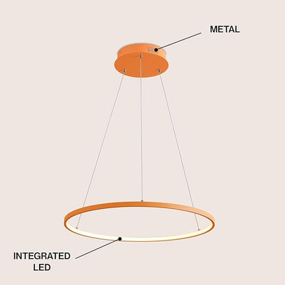 JONATHAN Y 23.75" Orange Modern Integrated LED Pendant Light, Dimmable Round Hoop Chandelier for Kitchen Island, Dining Room, Adjustable Height Metal Hanging Light (JYL7203G)
