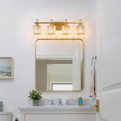 Bathroom Vanity Lights 4-Light Gold Modern Crystal Vanity Light Fixtures Over Mirror Crystal Bathroom Vanity Lighting Fixtures