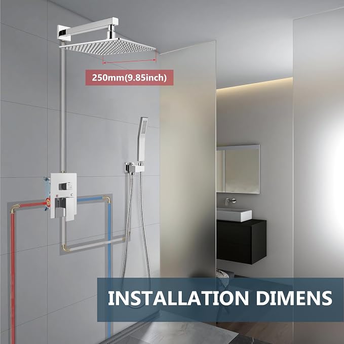 Aolemi Shower Faucet Set with Valve Handheld 10" LED Head Polish Chrome | Handheld Spray,10 Inch Rain LED Head,Valve and Trim Kit,All Metal,Wall Mount Shower System,Bathroom Mixer