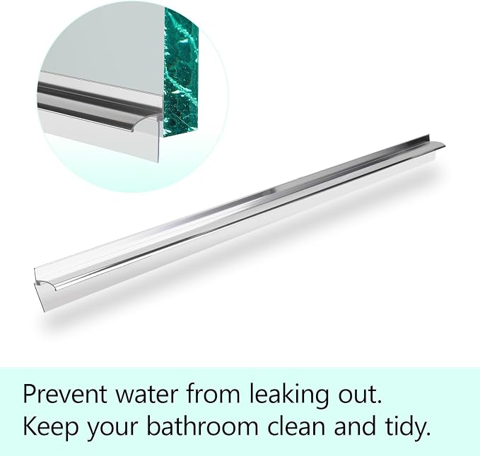 32" Shower Door Bottom Deflector for Chrome Framed Shower Door | Drip Rail Replacement with Vinyl Sweep,Attach pre adhesive installation tape and screws