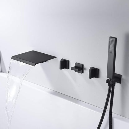 Wall Mount Waterfall Tub Filler Faucet with Hand Shower High Flow Matte Black Bathtub Faucet,SUMERAIN