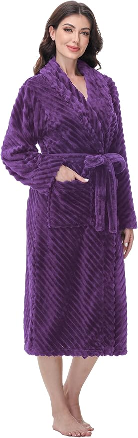 Yurhap Premium Robes for Women - Super Soft Cozy Fleece Womens Robe Plush Long Bathrobe