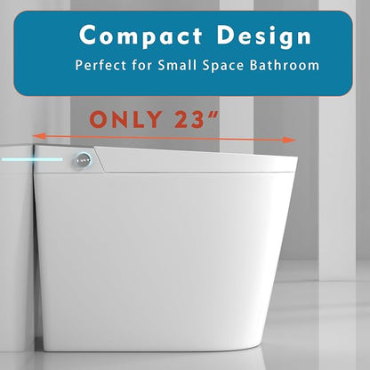 WinZo 23" Compact Smart Toilet with Bidet Seat Built-in For Small Bathroom, Auto Flush, LED Night Light,Heated Bidet with Warm Air Drying (White with Grey Panel)