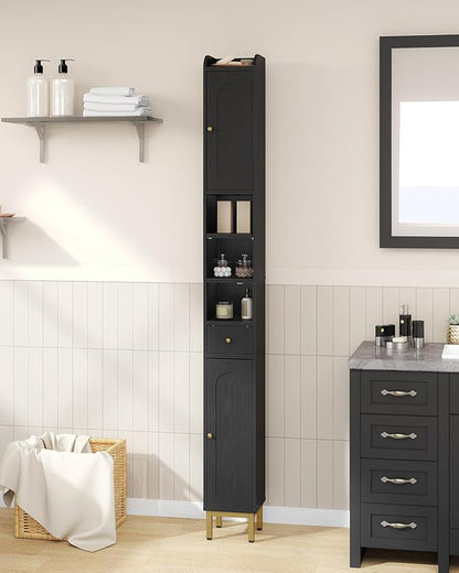 Bathroom Cabinet with Adjustable Shelves, Freestanding Floor Cabinet, Tall Black Bathroom Storage Cabinet, Narrow Toilet Paper Storage, 7.9"D x 7.9"W x 70.9"H