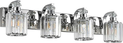 Chrome Bathroom Light Fixtures with K9 Crystal Lampshade Bathroom Lighting Over Mirror Vanity Lights for Living Room,Bedroom,Restroom,Hallway 4 Lights