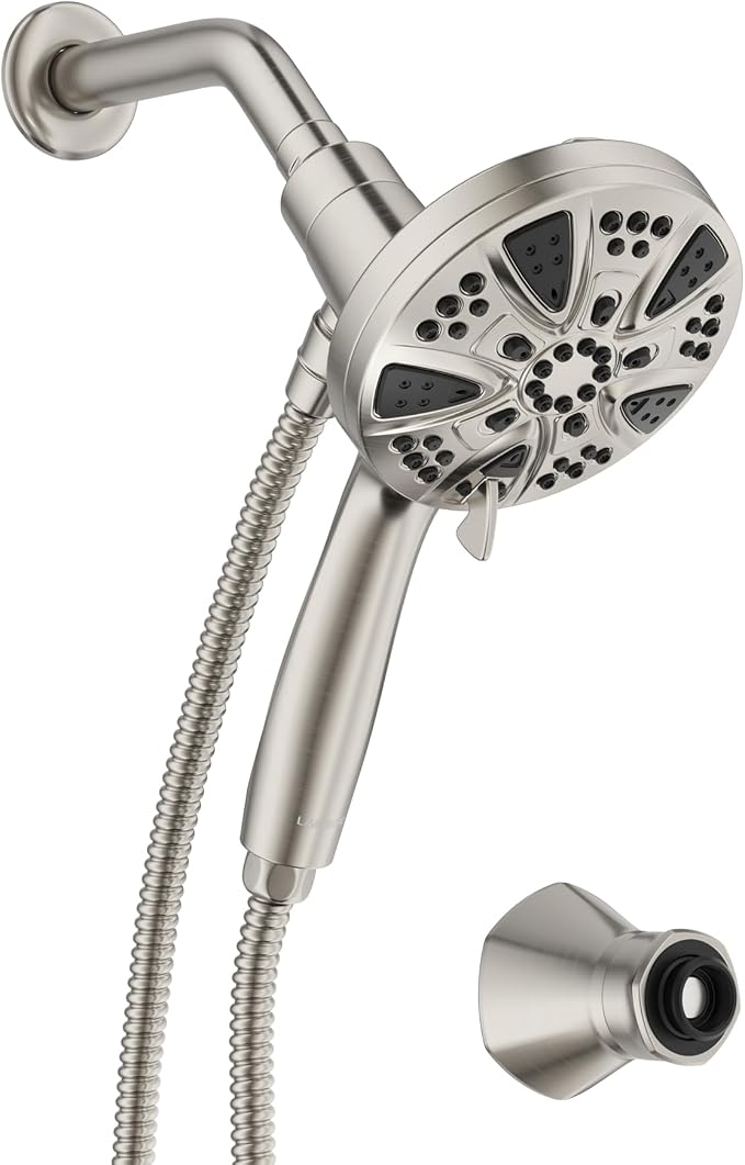 Handheld Shower Head with Magnetic Docking System | 9-Function High Pressure Detachable Shower Head, 5-inch Showerhead with 72 Inch Hose, Remote Dock, Brushed Nickel, SH180-BN-D