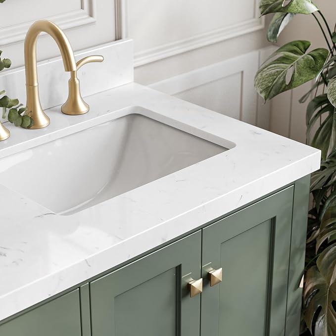 ARIEL Cambridge 66 Inch Double Rectangle Sink Bathroom Vanity with Carrara White Quartz Countertop 1.5 Inch in Vintage Green