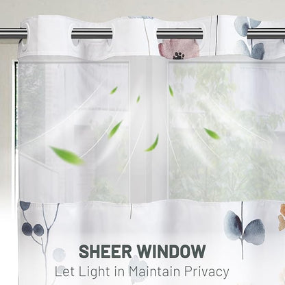 No Hook Floral Shower Curtain with Liner, Blue Beige, 71x80 | Snap in Liner, 3 in 1, Water Repellent, Easy Install, Machine Washable, Hotel Style for Bathroom, Watercolor Pattern