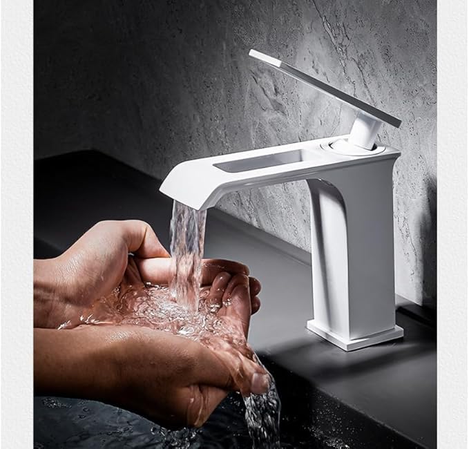 Copper Bathroom Faucet White Minimalist Undercounter Basin Sink Hot and Cold Water (White A)