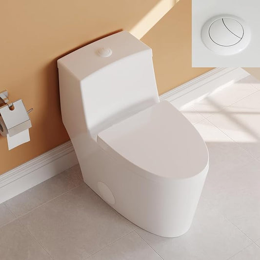 DeerValley Elongated One-Piece Toilet with Standard Height 1.1/1.6 Dual Flush Toilets with Soft Closing Seat and White Button