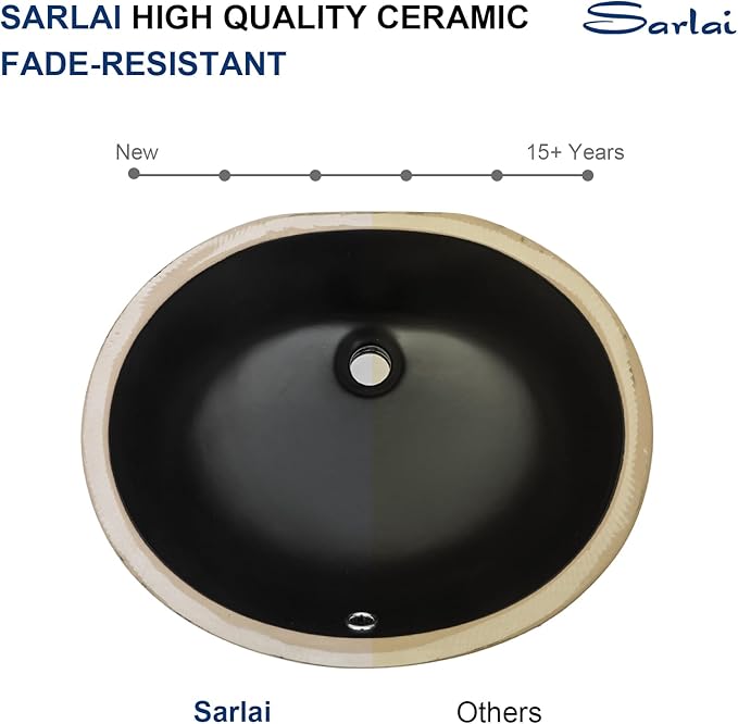 Sarlai Black Undermount Bathroom Sink - 19 x16 inch Oval Vessel Sink Under counter Lavatory Black Ceramic Vanity Sink with Overflow, Modern Art Basin, Interior Size 17-2/5" x 14-1/9"