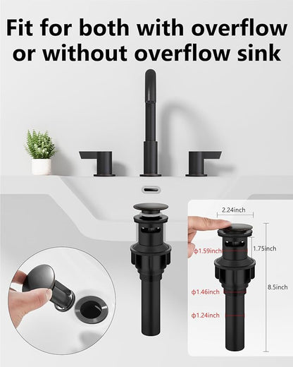 Bathroom Sink Faucet 3 Hole 8 Inch Widespread 2-Handle Vanity Faucet SUS304 Stainless Steel with Pop-Up Drain and Supply Lines Oil Rubbed Bronze