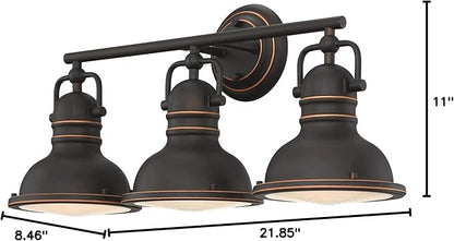 Westinghouse 6116200 Boswell Vintage-Style Three-Light Indoor Vanity Light Fixture, Oil Rubbed Bronze Finish with Highlights, Frosted Prismatic Acrylic Lens