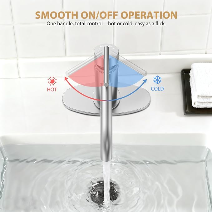 Brushed Nickel Bathroom Faucet for Single Handle,HURRAN Bathroom Faucet 1 Hole with Pop-up Drain and Deck,Fits 1 Hole or 3 Hole Installations for Vanity,Bathroom & RV