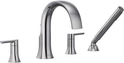 Moen TS983 Doux Two-Handle High Arc Deck-Mount Roman Tub Faucet Trim with Handshower, Valve Required, Chrome