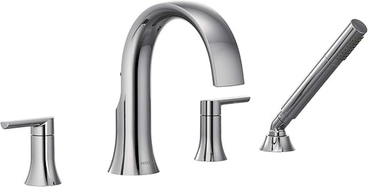 Moen TS983 Doux Two-Handle High Arc Deck-Mount Roman Tub Faucet Trim with Handshower, Valve Required, Chrome