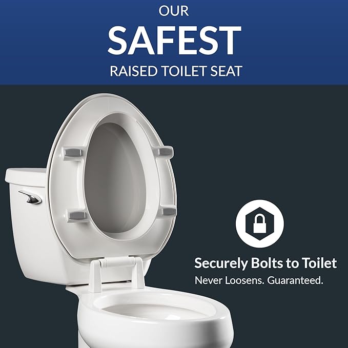 Bemis Assurance 3" Raised Toilet Seat for Seniors, Made in USA, Secure Hinges, Clean Shield Guard, Elongated, White