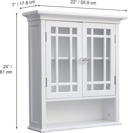 Teamson Home Neal Wooden Over The Toilet Bathroom Removable Wall Medicine Cabinet with 1 Fixed and 1 Adjustable Shelf 3 Storage Spaces 2 Glass Mosaic Doors and Crystal-Cut Acrylic Knobs, White | Detachable Over the Toilet Storage, Two Doors, Adjustable...