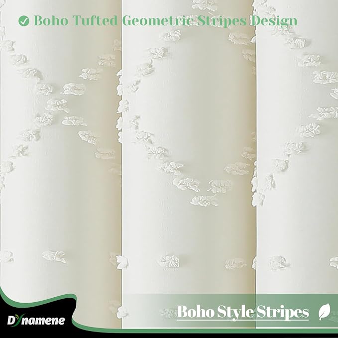 Stall Boho Farmhouse Shower Curtain Tufted Geometric 54"x78" Cream | 54 x 78 inch Long, Elegant Tassel, Lightweight Textured Fabric, Water Repellent, Washable, for Narrow Bathroom/Dorm 10 Hooks