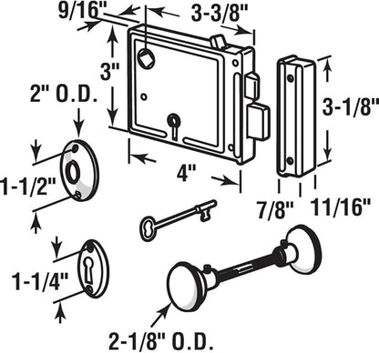 Prime-Line E 2478 Horizontal Trim Lock Set, 3-3/8 In. Backset, Black Housing w/Brass Plated Knobs (1 Set)