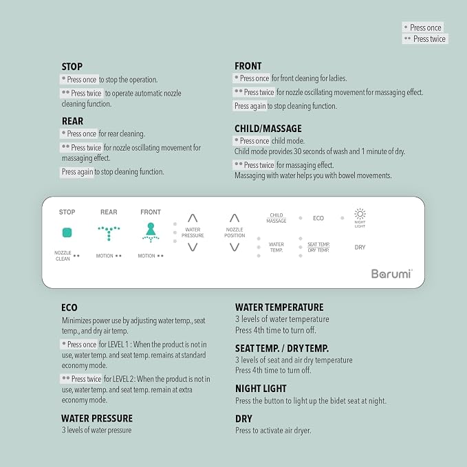 Barumi Bidet [BM-6000], Electric Bidet Toilet Seat, Heated Seat, Warm Water, Position Control, Eco-Mode, Self Cleaning, Remote Control, Night Light