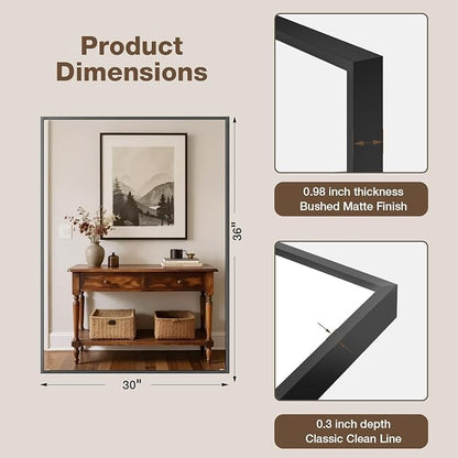 MZON 30" x 36" Matte Black Bathroom Vanity Mirror, Mirror for Over Sink | Aluminum Alloy Frame, Clear Reflection, Rust-Resistant, Vertical or Horizontal, Wall Mount, Bedroom and Entryway