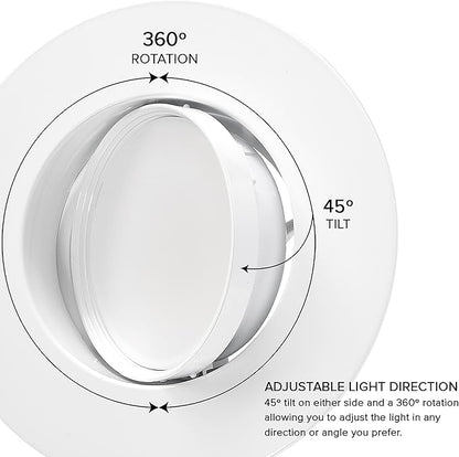 Maxxima 5" and 6" Rotatable LED Retrofit Downlight Gimbal - 1200 Lumens, 11 Watts, Dimmable, 5 CCT 2700K/3000K/3500K/4000K/5000K, Recessed Ceiling Light Fixture, Ideal for Kitchens and Dining Rooms