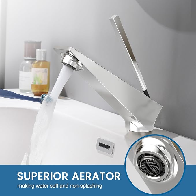 Bathroom Sink Faucet Chrome, Single Handle Brass Sink Faucet with Unique Design, Single Hole Basin Mixer for Lavatory, Vanity, RV, Modern Farmhouse, Suitable for 1 Hole